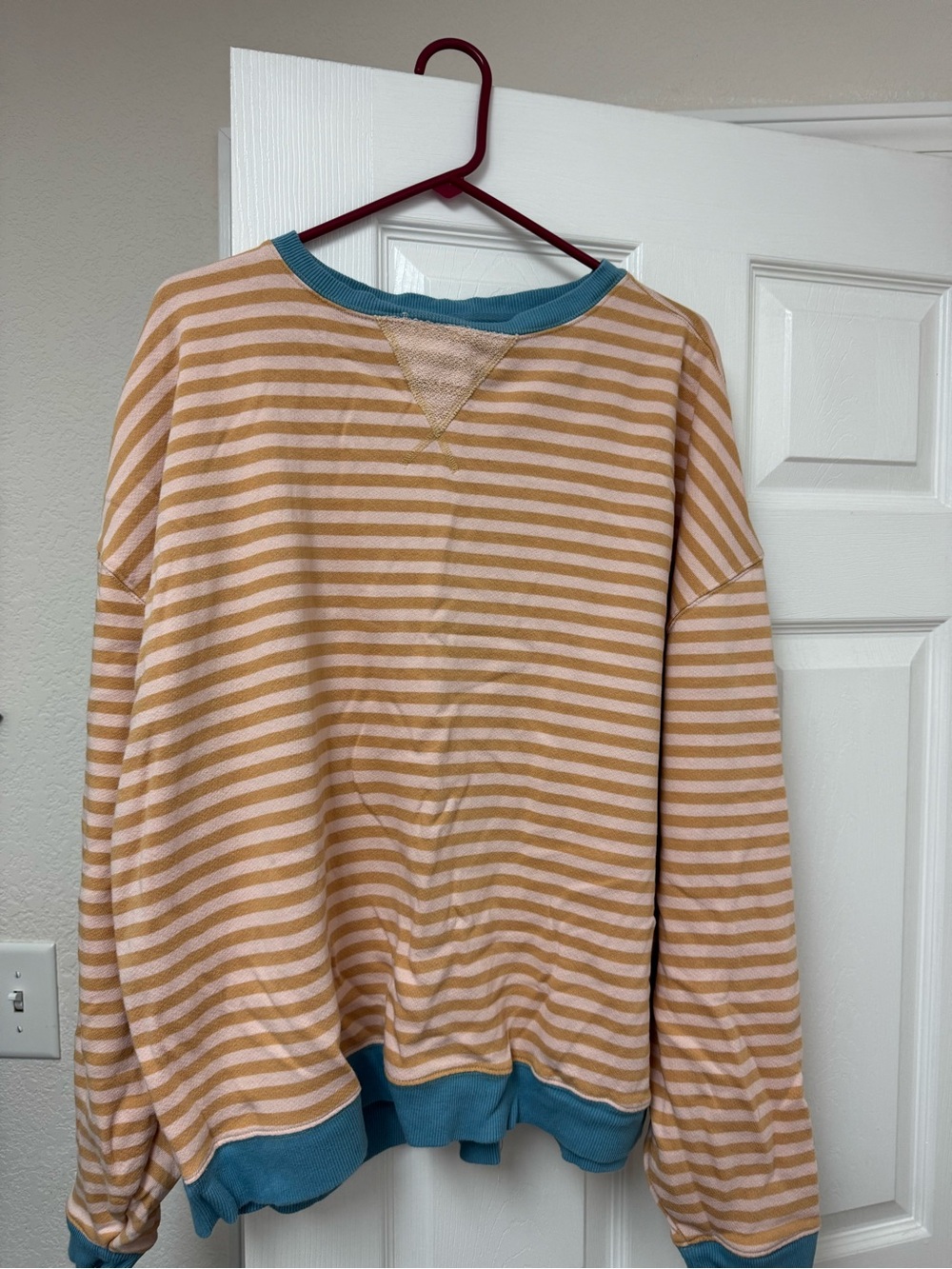 Free People Peach and Teal Striped Sweatshirt